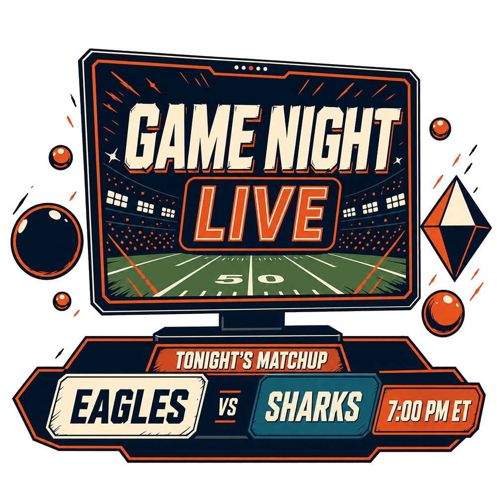 Illustration of a live sports broadcast graphic package on a monitor.